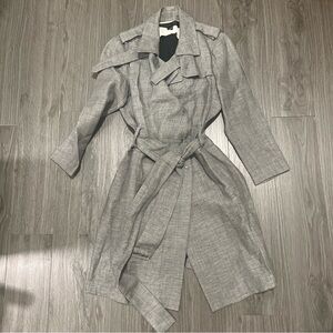 Theysken’s Theory Grey Women's Double Breasted Trench Coat Medium